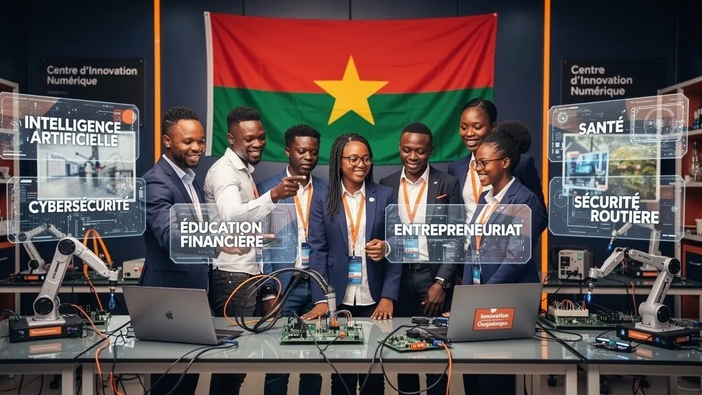 Jeunes burkinabè dans un centre d'innovation numérique